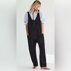 Free People High Roller Jumpsuit Black Denim Women's Overalls Large